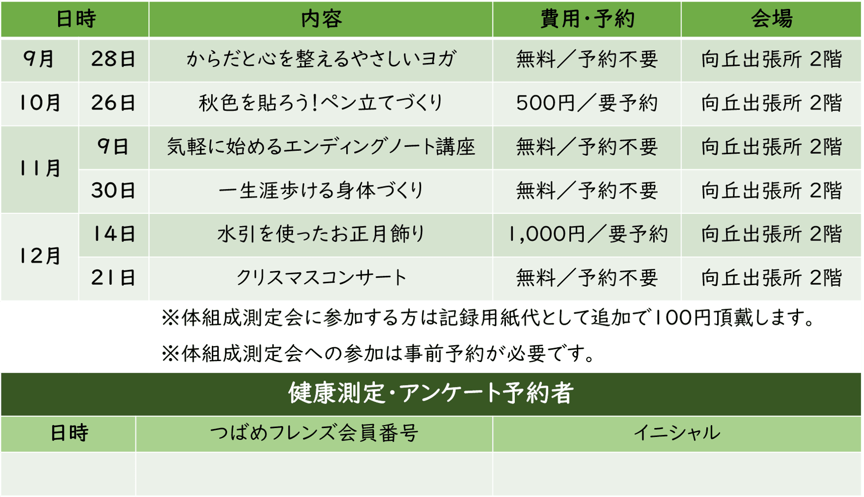 つばめフレンズのイベントスケジュール